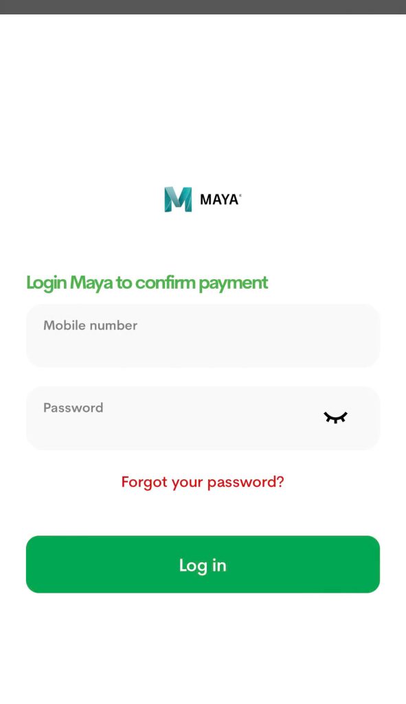 💥 Step 3: Log in to your Maya account to make the payment.