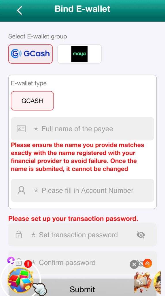 Then set a withdrawal password of at least 6 digits
