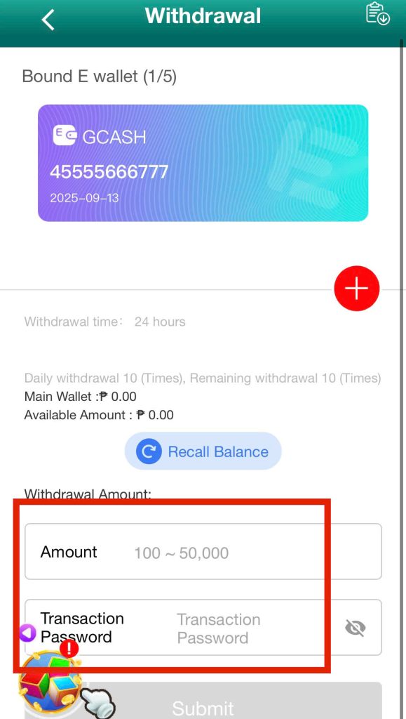 Fill in Information and Submit EM777 Withdrawal Request